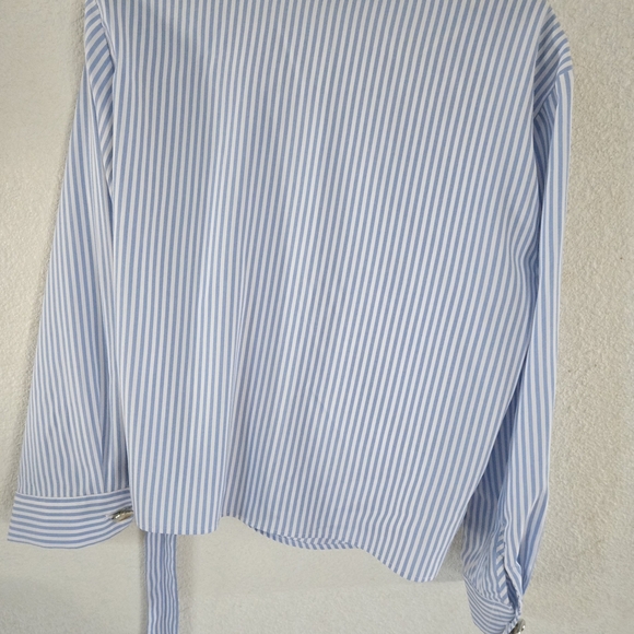 Zara Sky Blue Striped Wrap Blouse - Picture 3 of 6